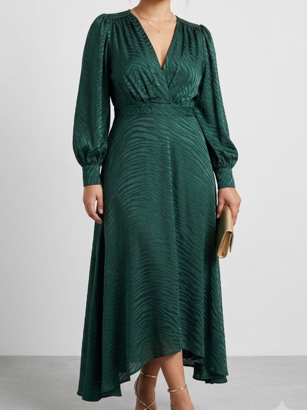 RONNY KOBO Estelle Maxi Dress Green Zebra Large Wedding Party Formal Baddie